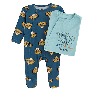 Lion King light blue and blue footed overalls with side buttons- 2 pack