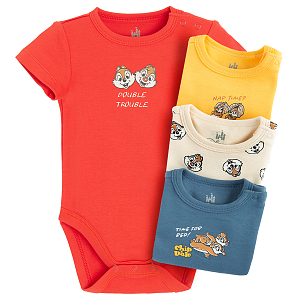 Chip and Dale yellow, beige, red and blue short sleeve bodysuits- 4 pack