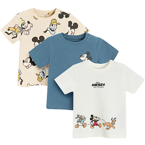 Mickey Mouse blue, white and crea T-shirts- 3 pack