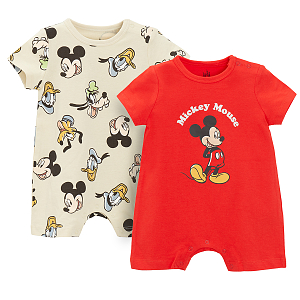 Mickey Mouse and Friends red and beige short sleeve rompers- 2 pack