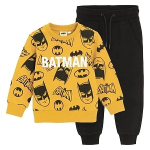 Σετ φόρμας φούτερ κίτρινο με στάμπα BATMAN και παντελόνι μαύρο