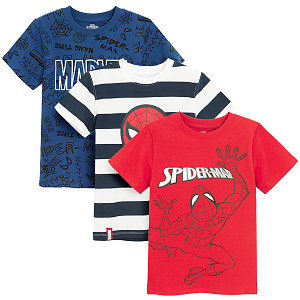Spiderman red, blue, blue and white stripes T-shirt- 3 pack