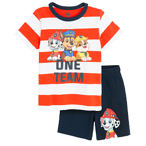 Paw Patrol white and red T-shirt and blue shorts set- 2 pieces