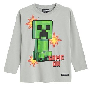 Μπλούζα μακρυμάνικη γκρι με στάμπα MINECRAFT
