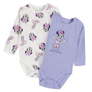 White and violet Minnie Mouse long sleeve bodysuits- 2 pack
