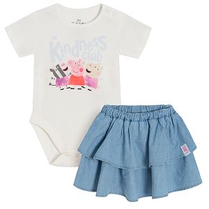 Peppa Pig white short sleeve T-shirt and violet skirt with ruffles