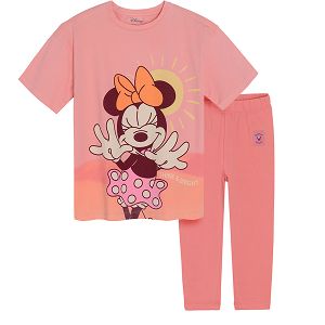 Σετ κοντομάνικη μπλούζα και κολάν ροζ με στάμπα Minnie Mouse