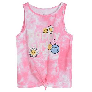 Smiley sleeveless T-shirt Happy Girls print and knot