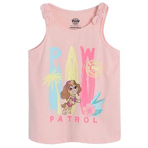 Μπλούζα αμάνικη ροζ με φιογκάκια και στάμπα Paw Patrol
