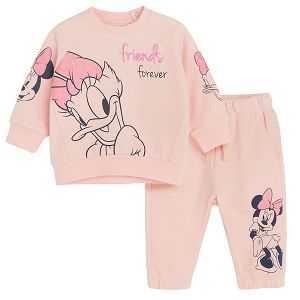 Σετ ροζ φούτερ μακρυμάνικο και ροζ φόρμα με στάμπα Minnie Mouse και Daisy Duck