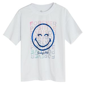 White short sleeve T-shirt with 'FOREVER POSITIVE' print