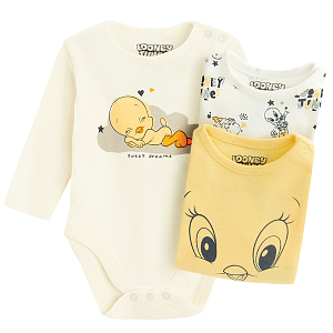 Tweety white and yellow long sleeve bodysuits- 3 pack
