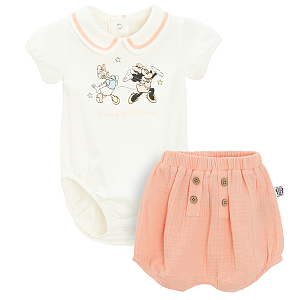 Minnie Mouse and Daisy Duck short sleeve bodysuit and coral shorts- 2 pieces