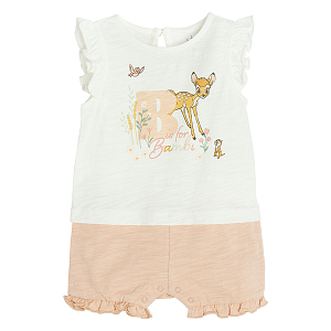 Bambi white T-shirt and pink shorts set- 2 pieces