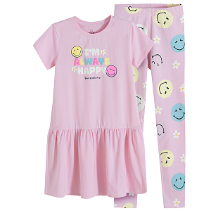 Smiley set, short sleeve blouse and leggings - 2 pieces