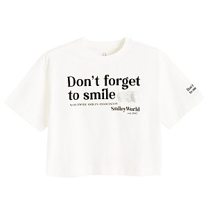 Μπλούζα κοντομάνικη λευκή crop με στάμπα SMILEYWORLD