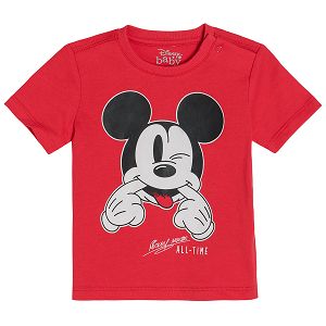 Μπλούζα κοντομάνικη κόκκινη με στάμπα Mickey Mouse
