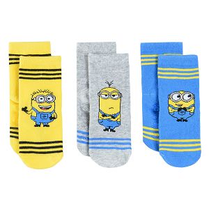 Κάλτσες 3 ζεύγη κίτρινες, μπλε και γκρι με στάμπα Minions