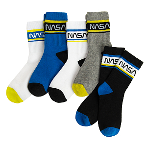 Κάλτσες 5 τμχ λευκές, γκρι, μπλε και μαύρες με στάμπα NASA