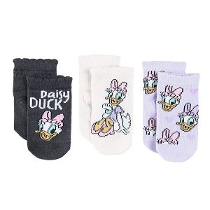 Κάλτσες 3 ζεύγη γκρι, λευκή και μωβ με στάμπα Daisy Duck