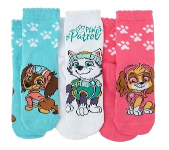 Paw Patrol white, pink, green socks- 3 pack