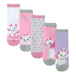 Κάλτσες 5 ζεύγη ροζ, λευκές, γκρι και μωβ με στάμπα MARIE ΟΙ ΑΡΙΣΤΟΓΑΤΕΣ