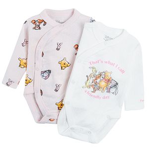 Winnie the Pooh white and pink wrap long sleeve bodysuits- 2 pack