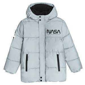 Μπουφάν ασημένιο με κουκούλα και επένδυση fleece με στάμπα NASA