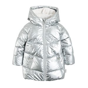 Metalic silver zip through hooded jacket