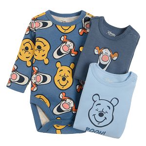 Winnie the Pooh blue long sleeve bodysuits- 3 pack