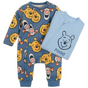 Winne the Pooh light blue and blue overalls with 2 xippers- 2 pack