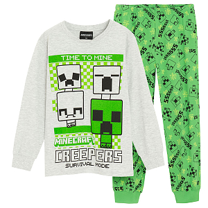 Πυτζάμες σετ μπλούζα μακρυμάνικη και παντελόνι φόρμα πράσινη με στάμπα Minecraft
