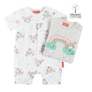 Fisher Price short sleeve bodysuit with mice print 2-pack