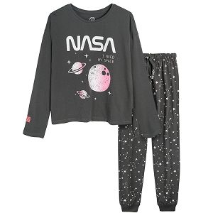 Πυτζάμες σετ μπλούζα μακρυμάνικη και παντελόνι φόρμα NASA "I need my space"