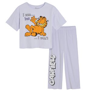 Πυτζάμες σετ κοντομάνικη μπλούζα μωβ και παντελόνι με στάμπα Garfield