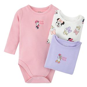 Minnie Mouse and Daisy Duck white, pink and purple bodysuits- 3 pack