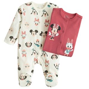 Minnie Mouse and Daisy Duck white and pink footed overalls- 2pack