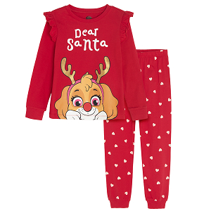 Paw Patrol Christmas pyjamas, red long sleeve blouse and pants with hearts print
