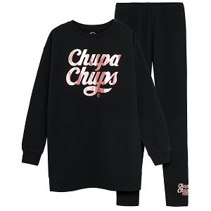 Πυτζάμες σετ μπλούζα μακρυμάνικη και παντελόνι φόρμα μαύρο με στάμπα CHUPA CHUPS