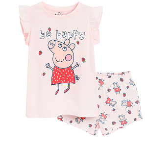 Πυτζάμες σετ μπλούζα κοντομάνικη και σορτς ροζ με στάμπα PEPPA PIG BE HAPPY