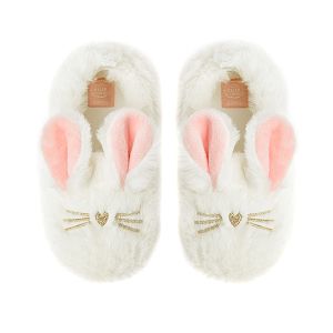 Light grey slippers with kitten print and ears