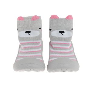 Light grey slippers- socks with a cat pattern