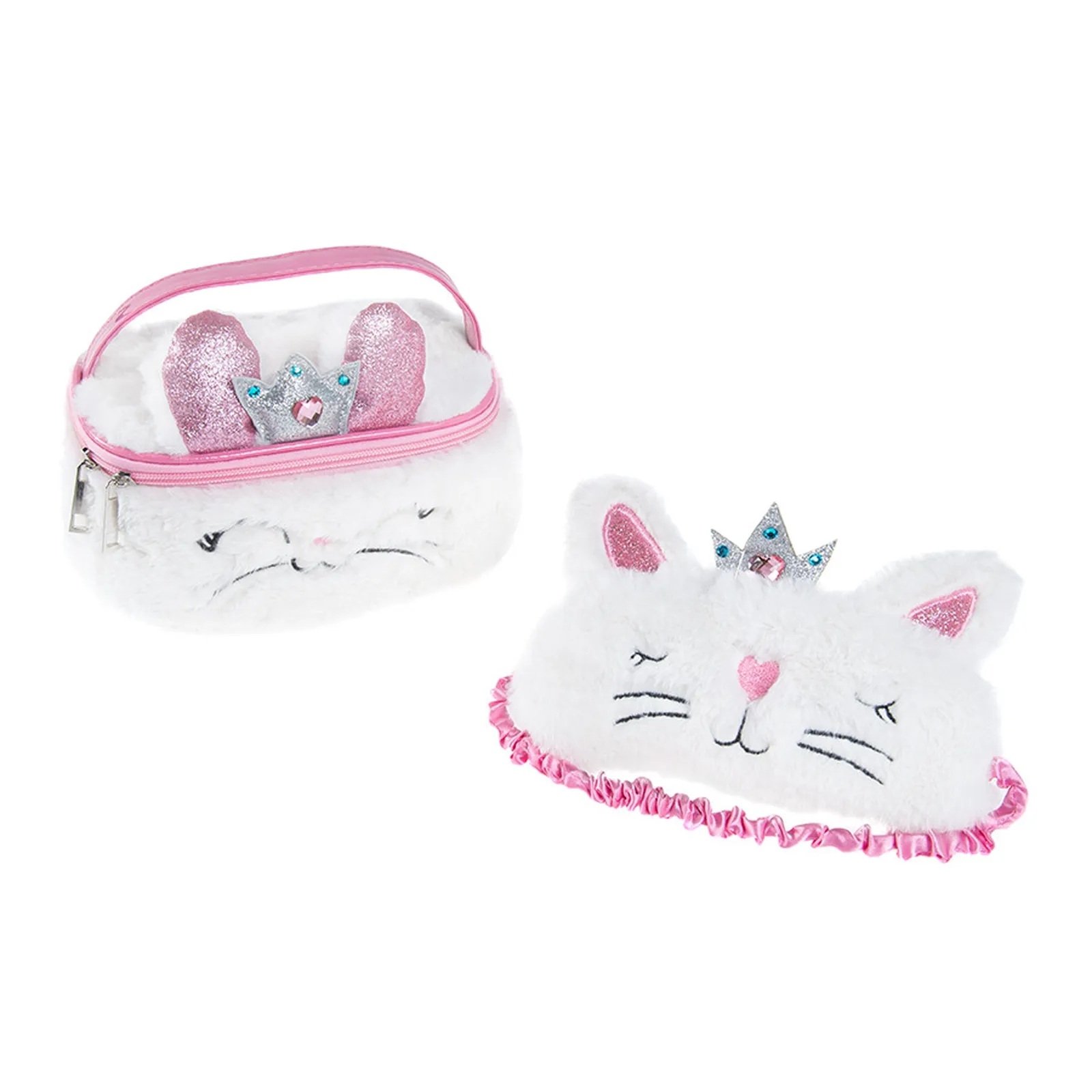 Plush cosmetic bag and eye mask