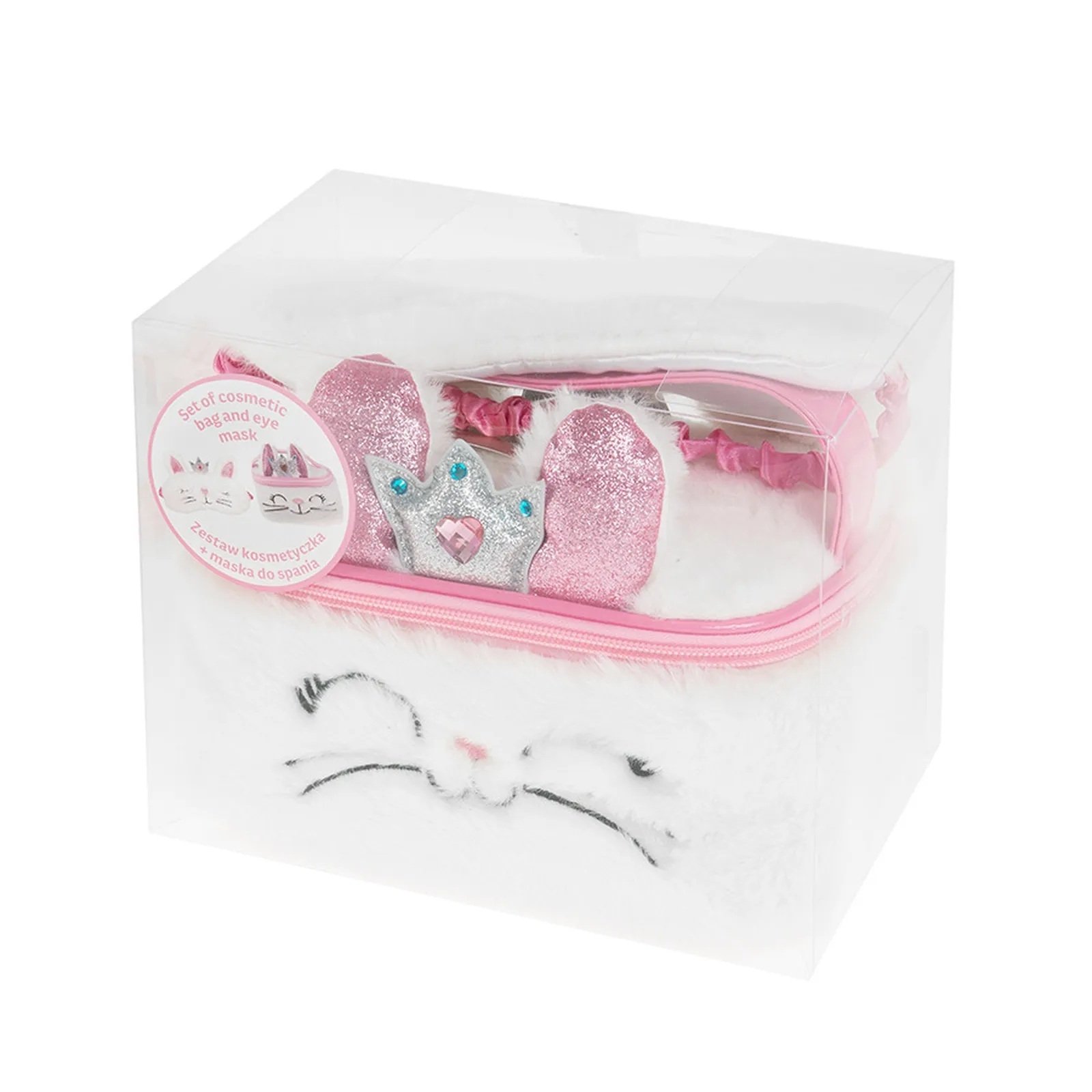 Plush cosmetic bag and eye mask