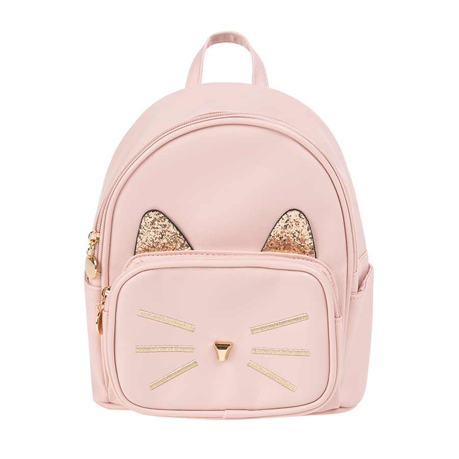 Τσάντα πλάτης ροζ γάτα με χρυσές λεπτομέρεις