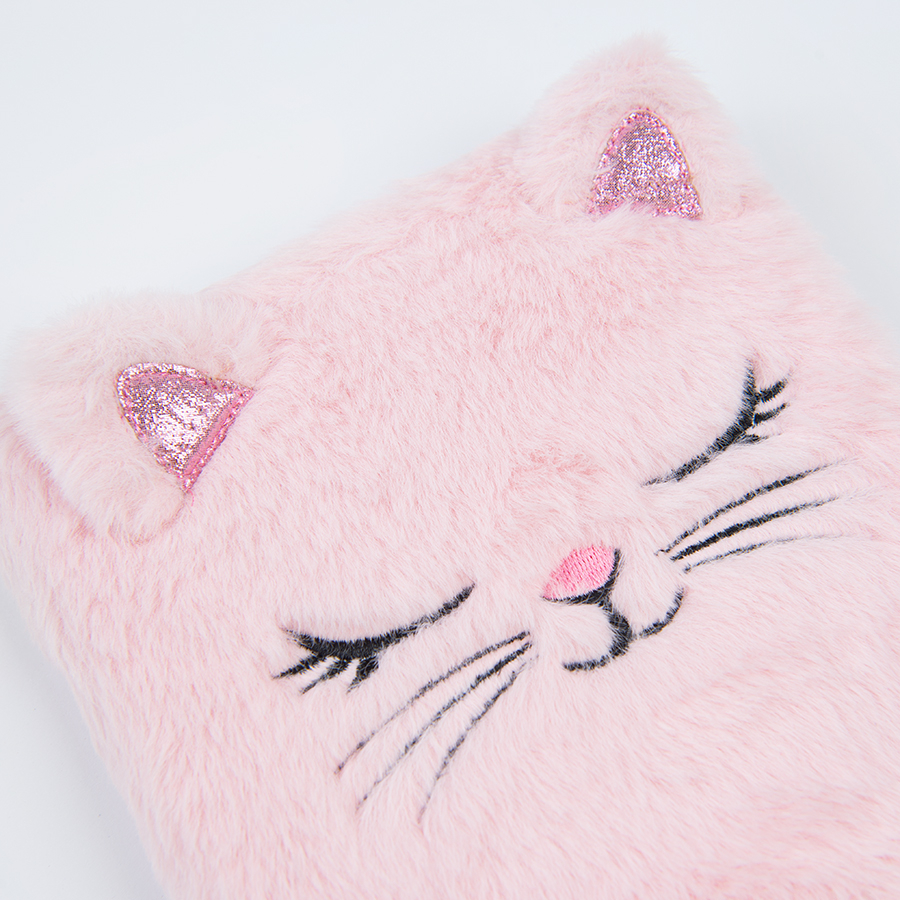 Σημειωματάριο βελούδινο ροζ γατούλα