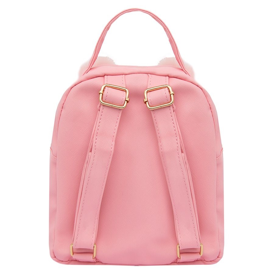 Τσάντα σακίδιο πλάτης πάντα ροζ και λευκό με pom pom