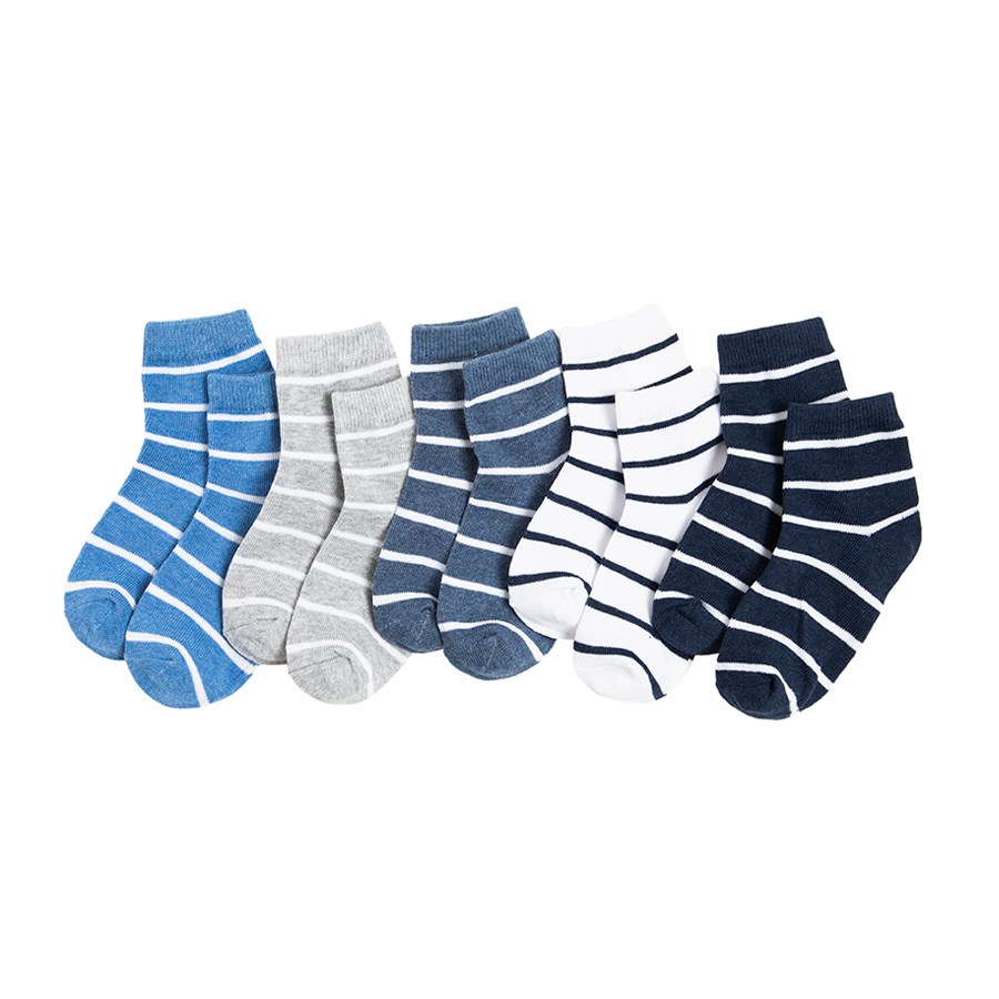 Striped blue, grey, white socks- 5 pack