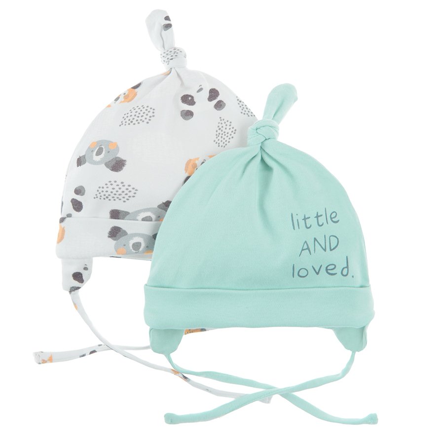 Mint and cream melange with animals print all year hats with ears - 2pack