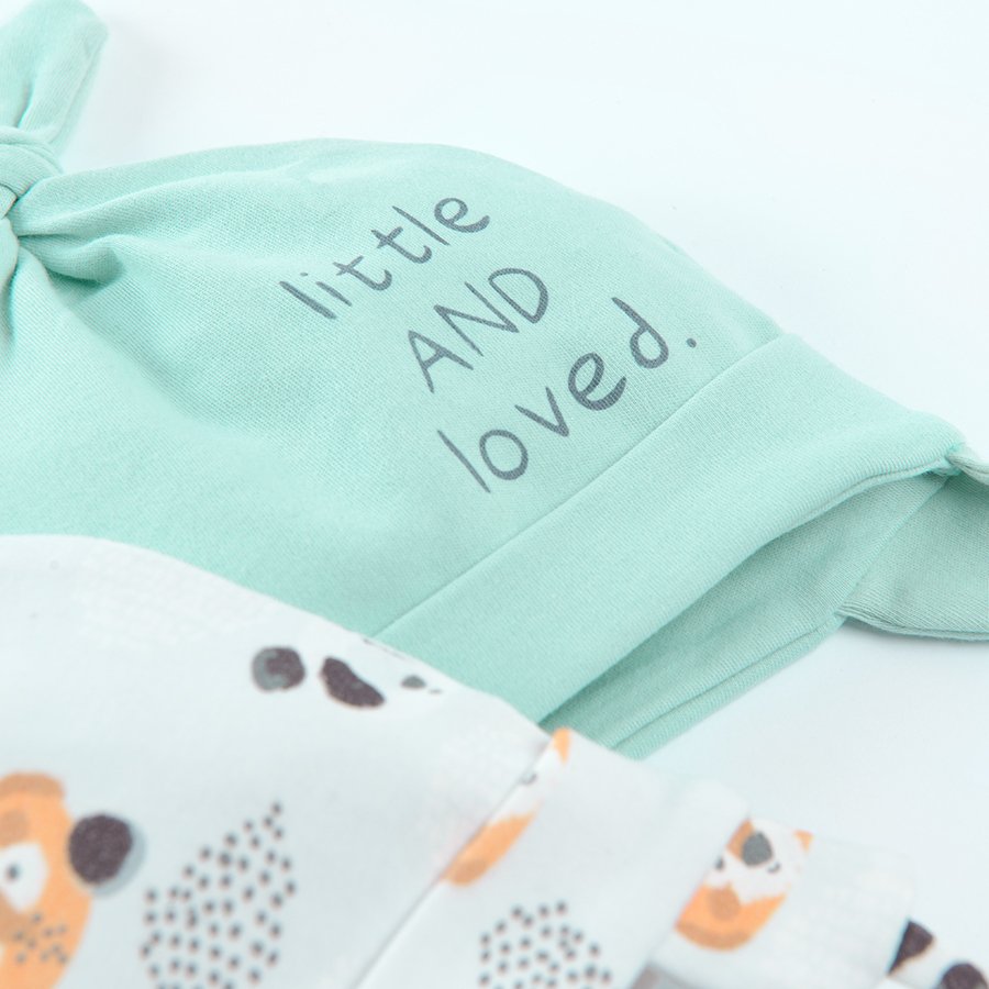 Mint and cream melange with animals print all year hats with ears - 2pack